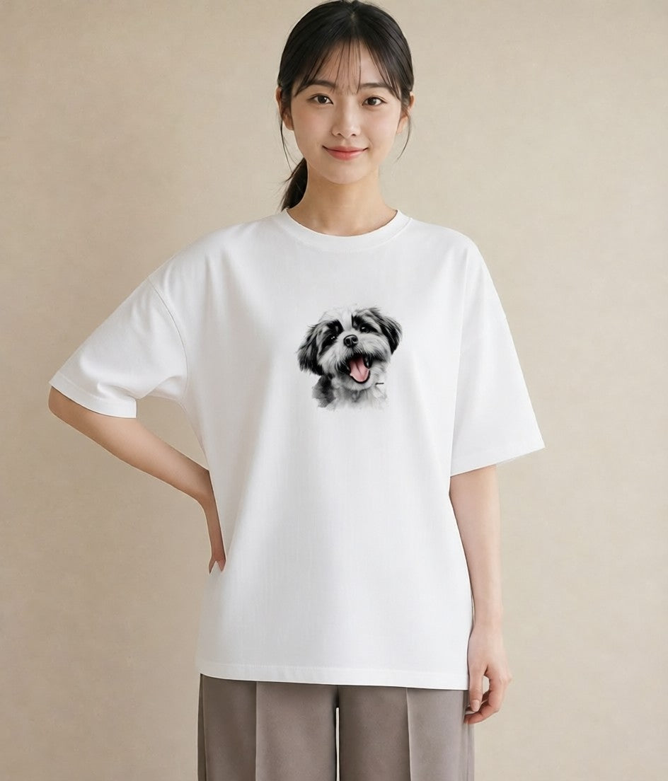 半袖Tシャツ レディース ペキニーズ 犬 いぬ イラスト ニュアンス 親子 20代 白T YMAZO