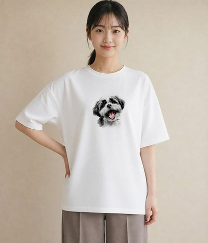 半袖Tシャツ レディース ペキニーズ 犬 いぬ イラスト ニュアンス 親子 20代 白T YMAZO