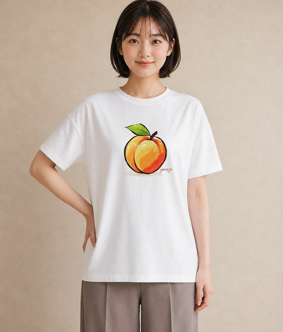 半袖Tシャツ レディース りんご 林檎 アップル 食べ物 フード イラスト ニュアンス 自分用 ルームウェア 白T YMAZO