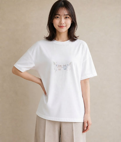 グラフィックTシャツ レディース 洗濯物 風 ナチュラル アンティーク イラスト ポップ 自分用 ルームウェア 白T YMAZO