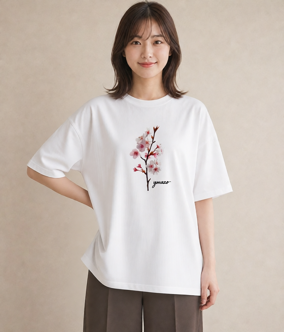 プリントTシャツ レディース さくら 桜 サクラ 花 花柄 イラスト 春服 ミセス 白T