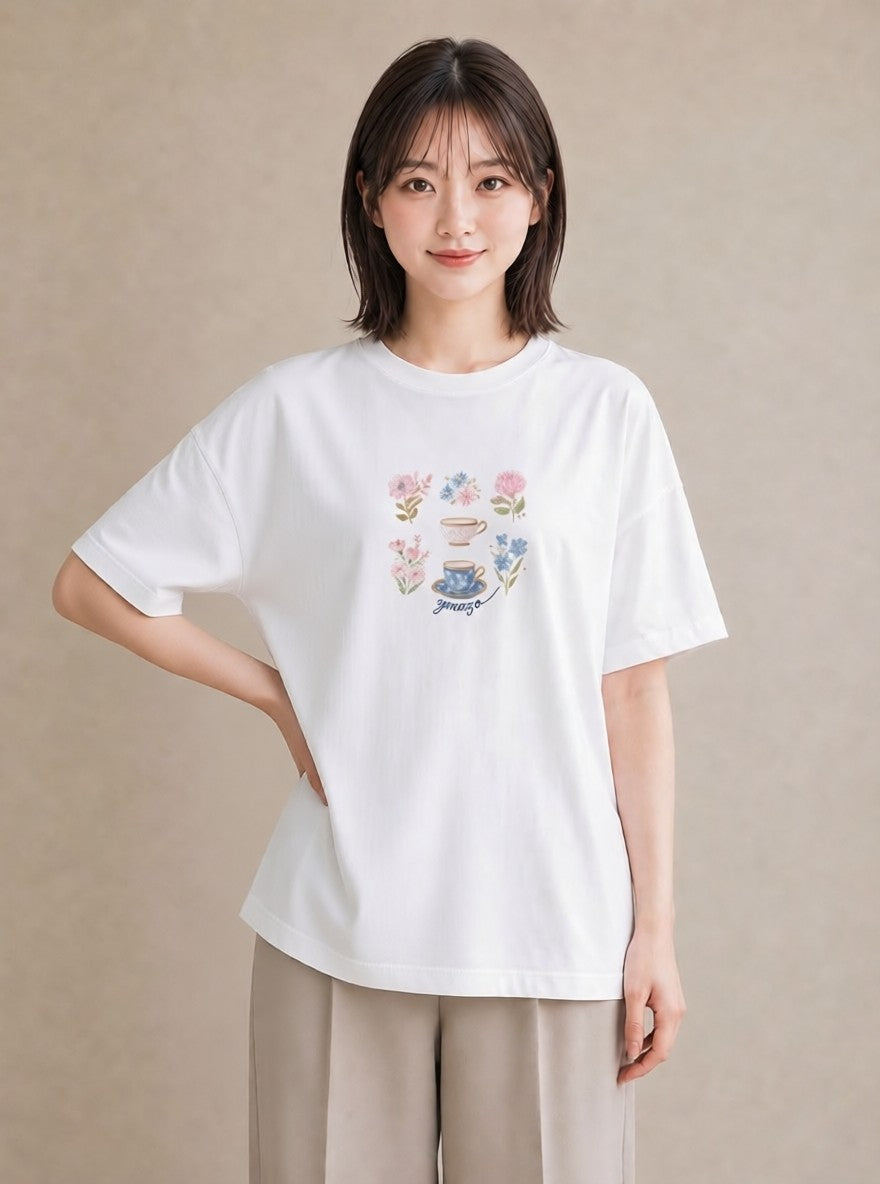 プリントTシャツ レディース ハーブティー 食べ物 フード イラスト 休日コーデ 夏コーデ 通学 白T YMAZO