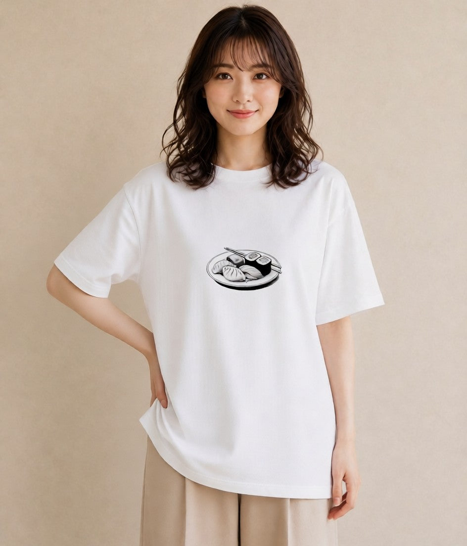 プリントTシャツ レディース お寿司 食べ物 フード イラスト 上品 休日 ペアコーデ 白T YMAZO
