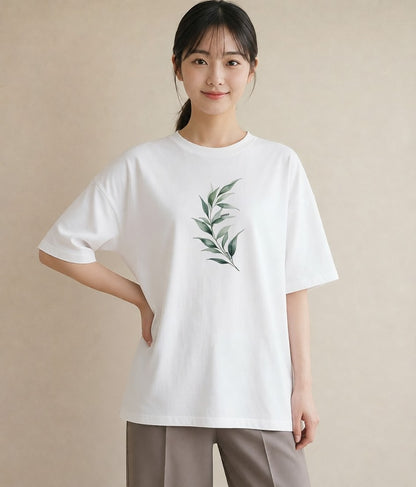 グラフィックTシャツ レディース ガラス瓶 小枝 ボタニカル ナチュラル アンティーク イラスト 自分用 ルームウェア 白T YMAZO