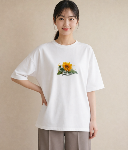 プリントTシャツ レディース ひまわり 向日葵 花 花柄 イラスト ラフカジュアル 友達ギフト 部屋着 白T
