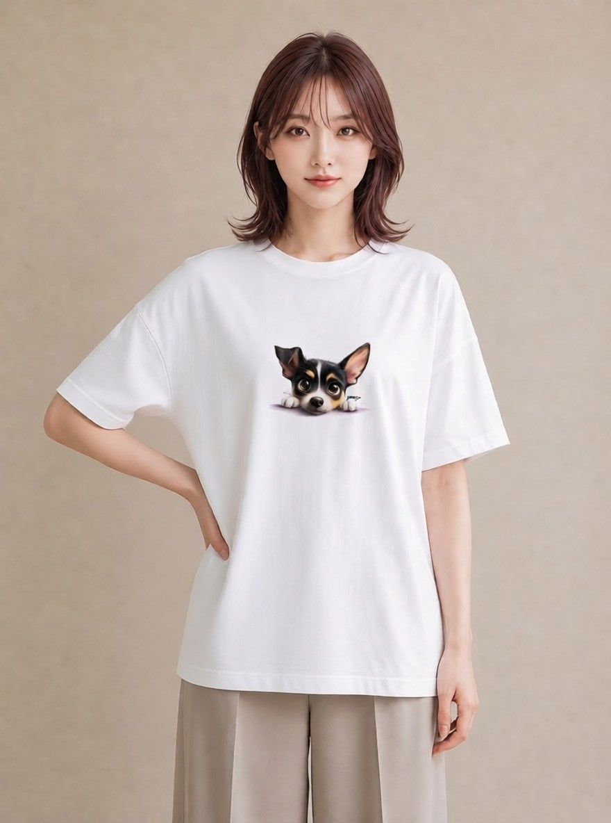 デザインTシャツ レディース チワワ 犬 いぬ イラスト 手描き風 普段着 週末コーデ 白T YMAZO
