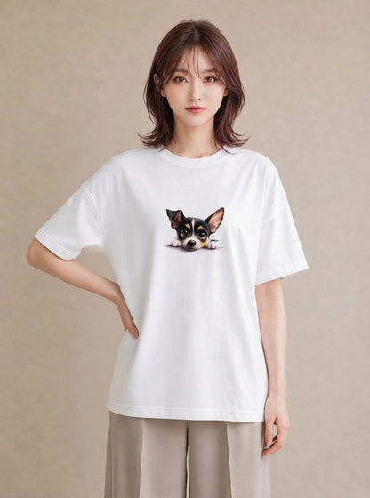 デザインTシャツ レディース チワワ 犬 いぬ イラスト 手描き風 普段着 週末コーデ 白T YMAZO