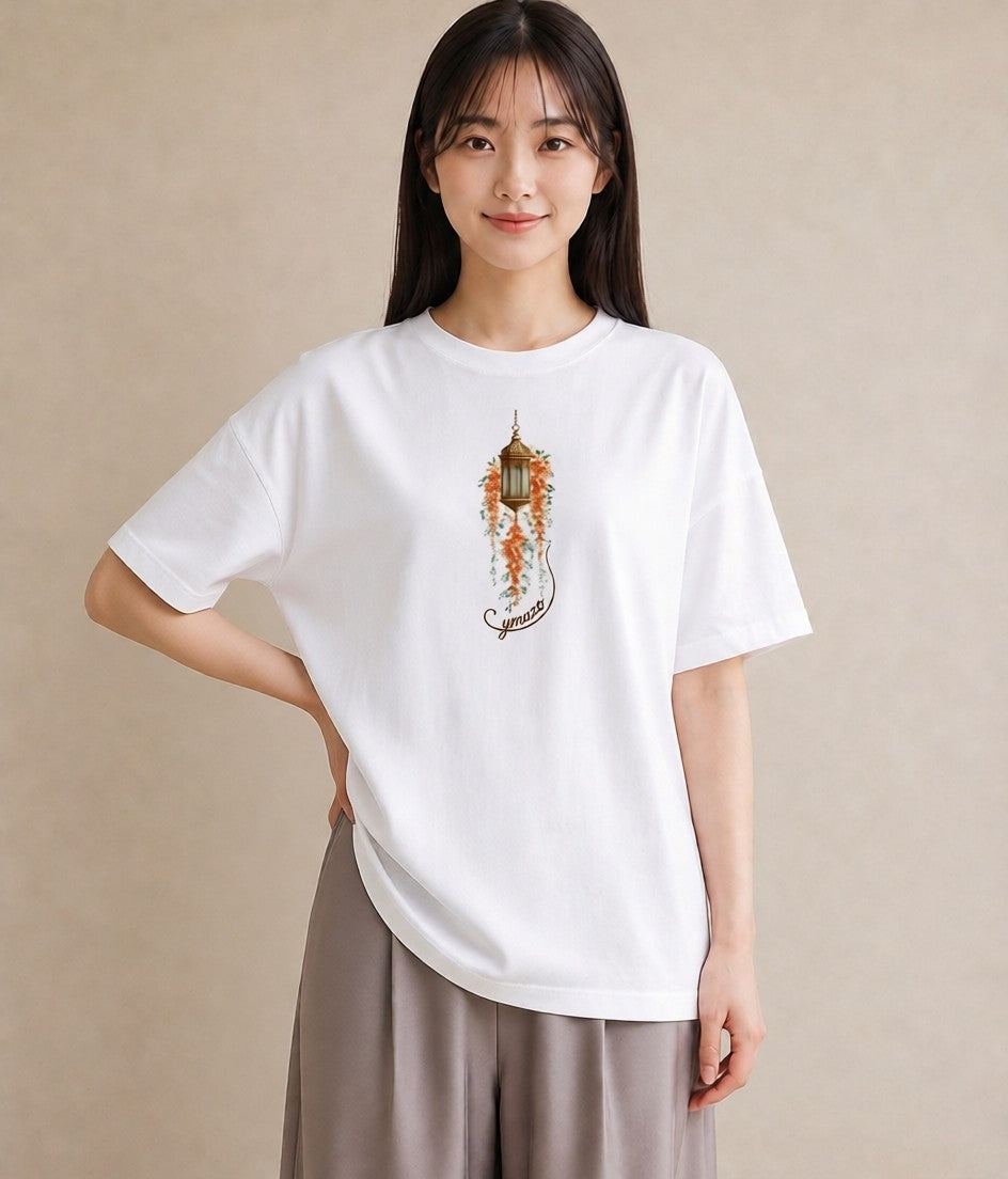 プリントTシャツ レディース 街灯 夜霧 夜 ナチュラル アンティーク イラスト ヴィンテージ風 親子 20代 白T YMAZO