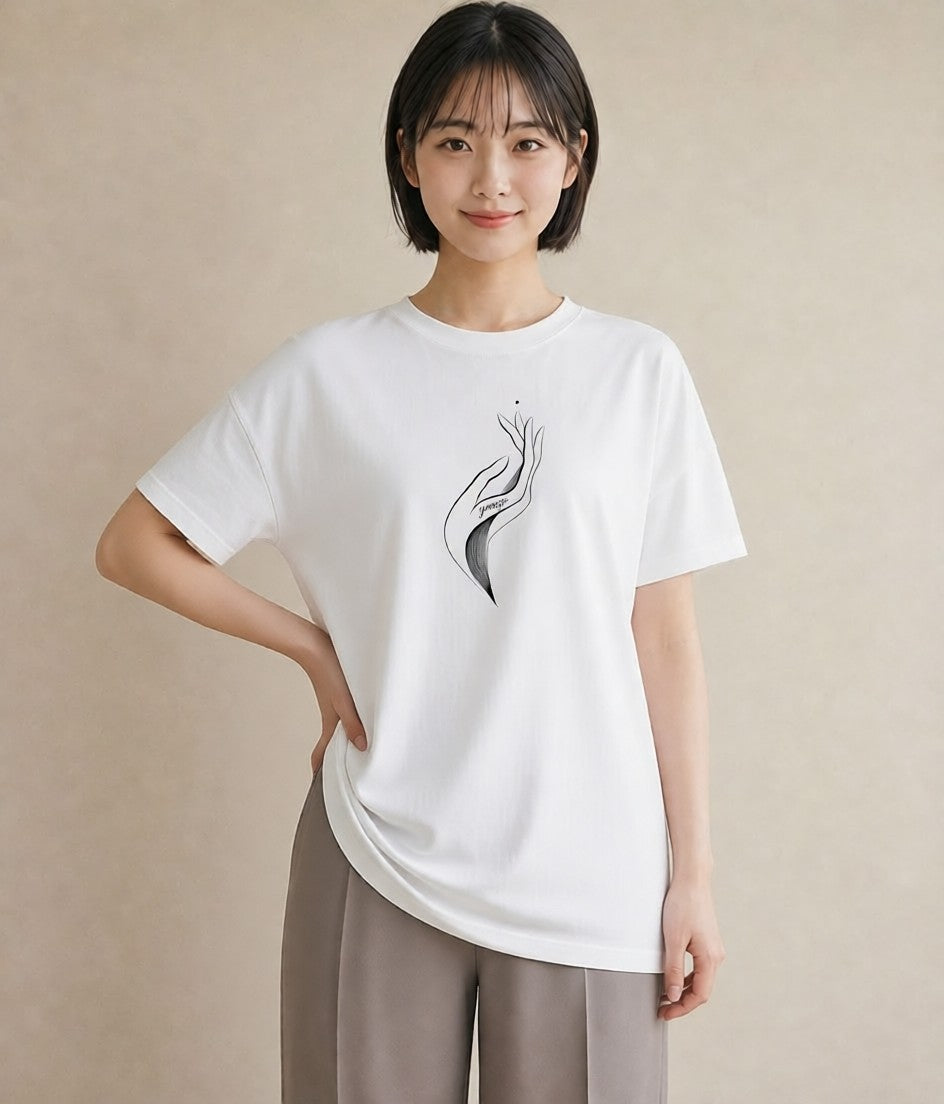 プリントTシャツ レディース 手鏡 アンティーク レトロ ナチュラル イラスト カジュアル 20代 カジュアルコーデ 白T YMAZO