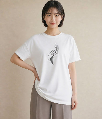 プリントTシャツ レディース 手鏡 アンティーク レトロ ナチュラル イラスト カジュアル 20代 カジュアルコーデ 白T YMAZO