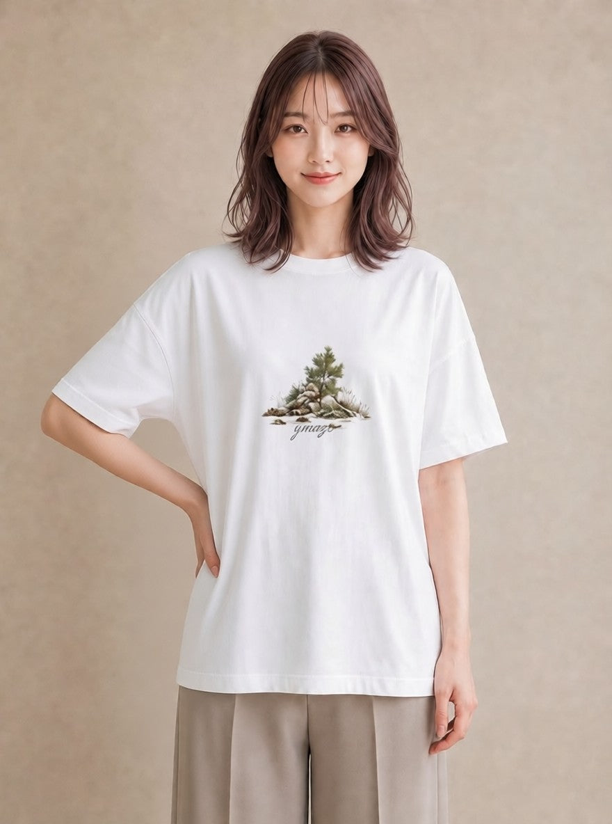 半袖Tシャツ レディース 松ぼっくり 植物 ボタニカル イラスト フェミニン 公園 ママ 白T YMAZO