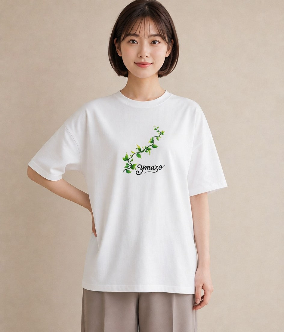 Tシャツ レディース 新緑 植物 ボタニカル イラスト ポップ お出かけ 普段着 白T YMAZO