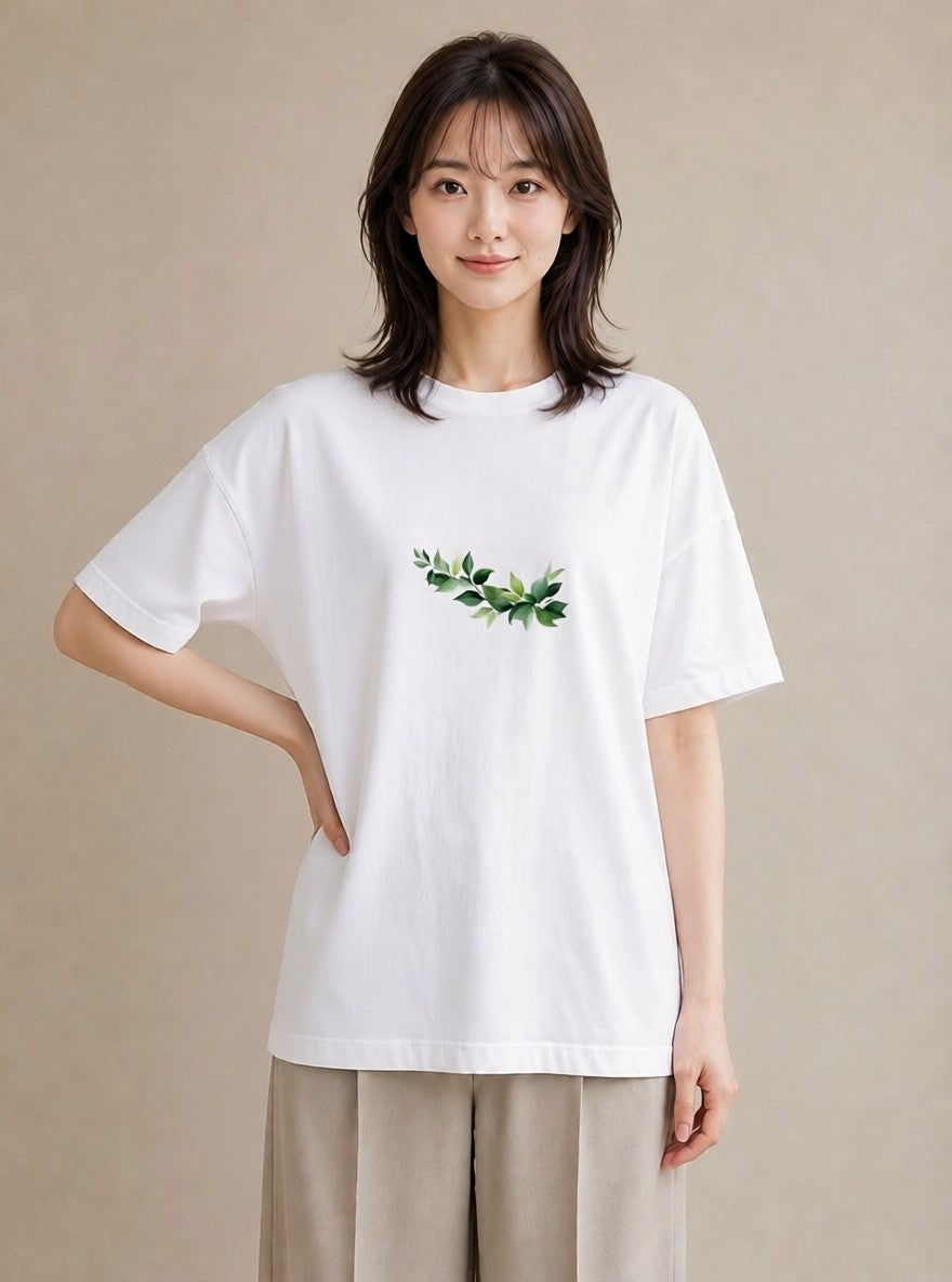 半袖Tシャツ レディース ユーカリ 植物 ボタニカル イラスト モード 旅行用 海 白T YMAZO