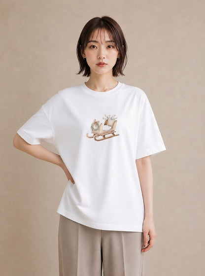 グラフィックTシャツ レディース 雪 星空 宇宙 イラスト ヴィンテージ風 カフェ巡り 女子会 白T YMAZO