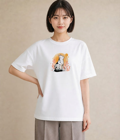 グラフィックTシャツ レディース おすわり猫 猫 ねこ イラスト カジュアル ラフ レイヤード 白T YMAZO