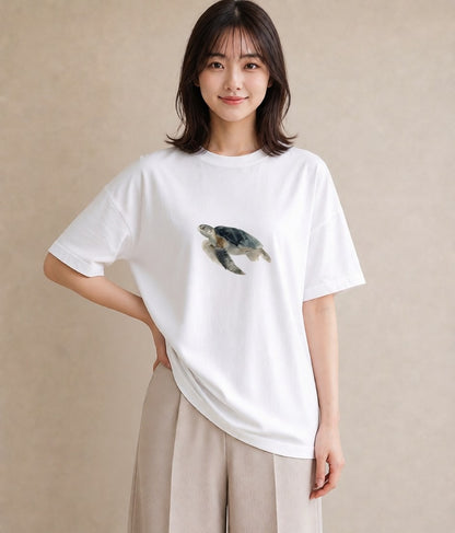 デザインTシャツ レディース ゼニガメ ペット 動物 イラスト ゆるかわ 部屋着 女性向けギフト 白T YMAZO