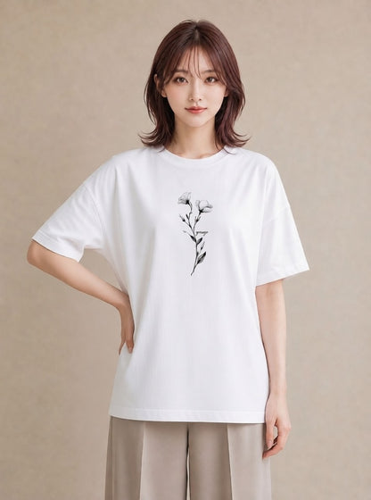グラフィックTシャツ レディース 小花 花 フラワー イラスト ヴィンテージ風 送別ギフト 通勤 白T YMAZO