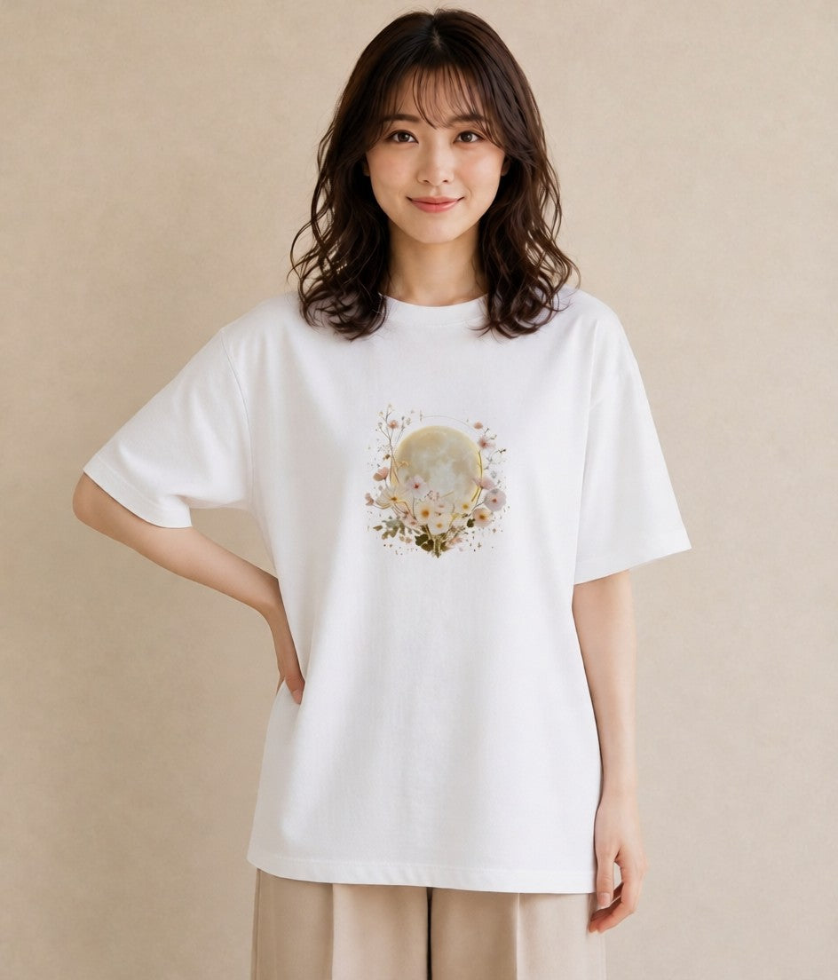 デザインTシャツ レディース 月 星空 宇宙 イラスト 北欧風 社会人 女性 白T YMAZO