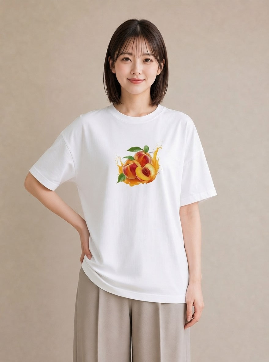 グラフィックTシャツ レディース もも 食べ物 フード イラスト モード おしゃれギフト 社会人 白T YMAZO