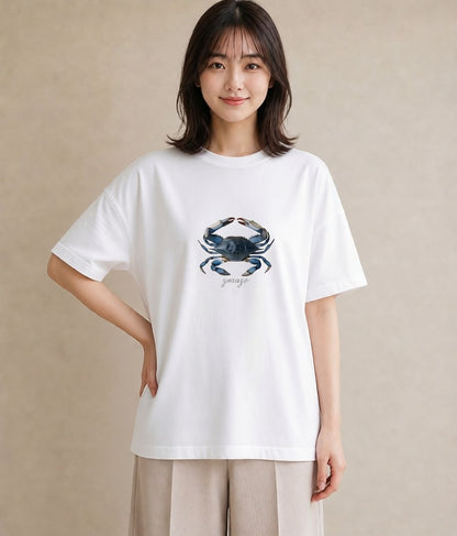グラフィックTシャツ レディース カニ 海の生き物 海 イラスト きれいめカジュアル 母娘コーデ 自分用 白T YMAZO