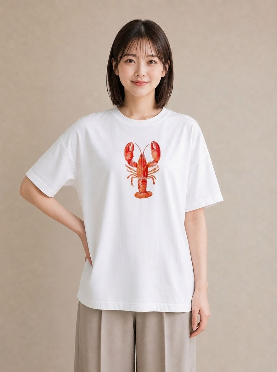 プリントTシャツ レディース カニ 海の生き物 海 イラスト 上品 お出かけ 普段着 白T YMAZO