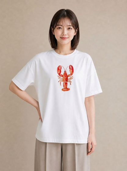 プリントTシャツ レディース カニ 海の生き物 海 イラスト 上品 お出かけ 普段着 白T YMAZO