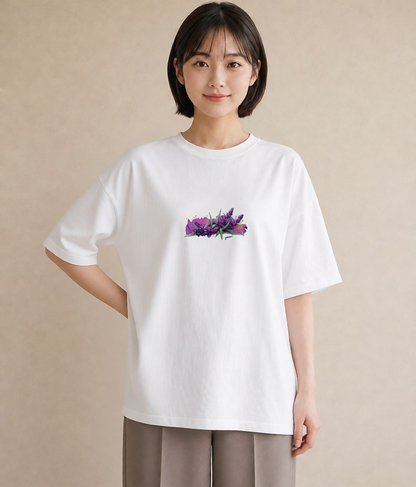 グラフィックTシャツ レディース ラベンダー 花 花柄 イラスト ヴィンテージ風 デート 帰省 白T YMAZO