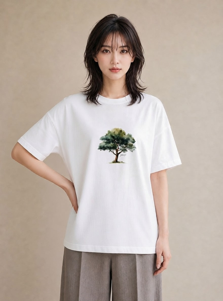 デザインTシャツ レディース 森 植物 ボタニカル イラスト ゆるコーデ お出かけ 普段着 白T YMAZO