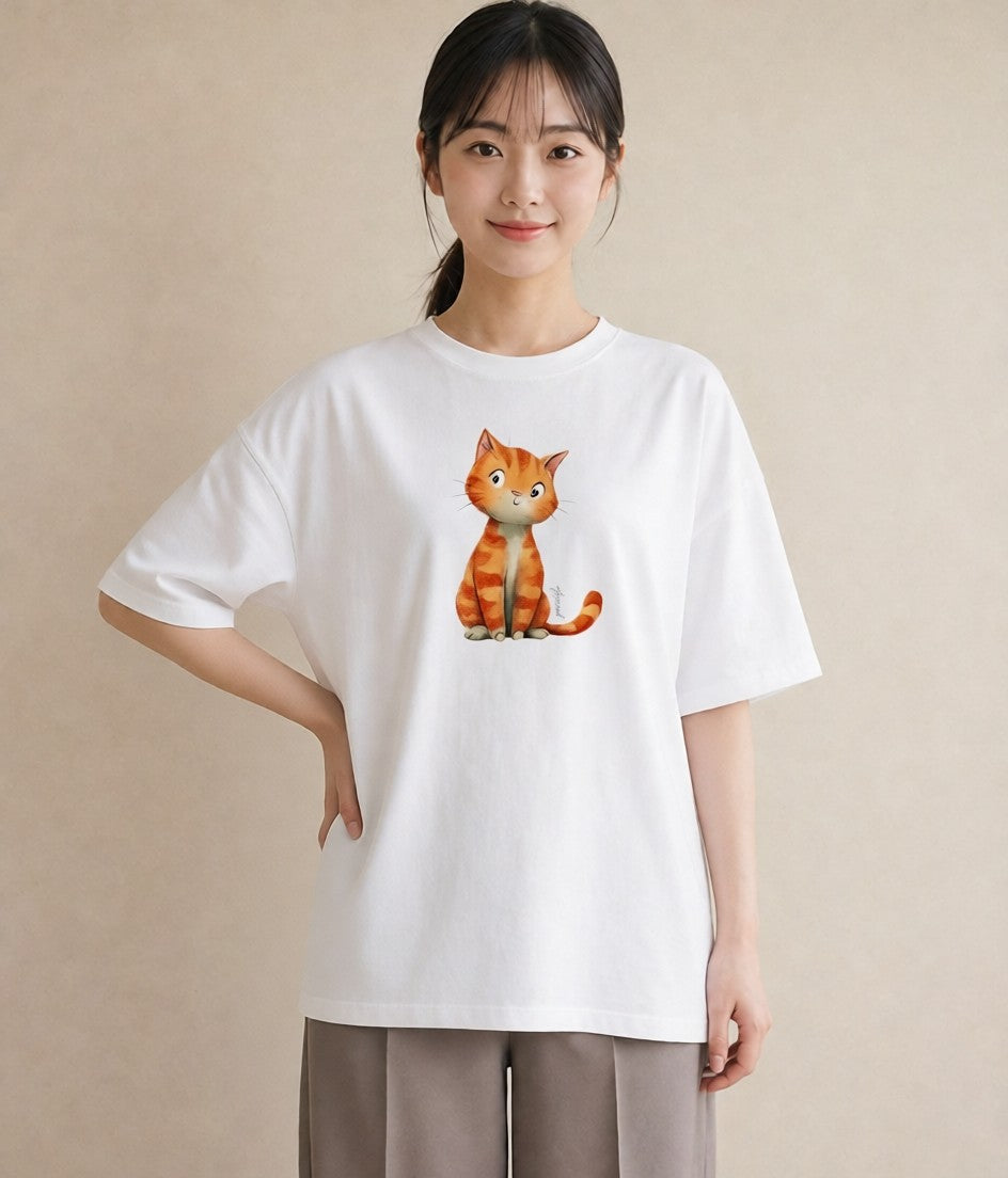半袖Tシャツ レディース マンチカン 猫 ねこ イラスト 水彩風 女性向けギフト 散歩 白T YMAZO