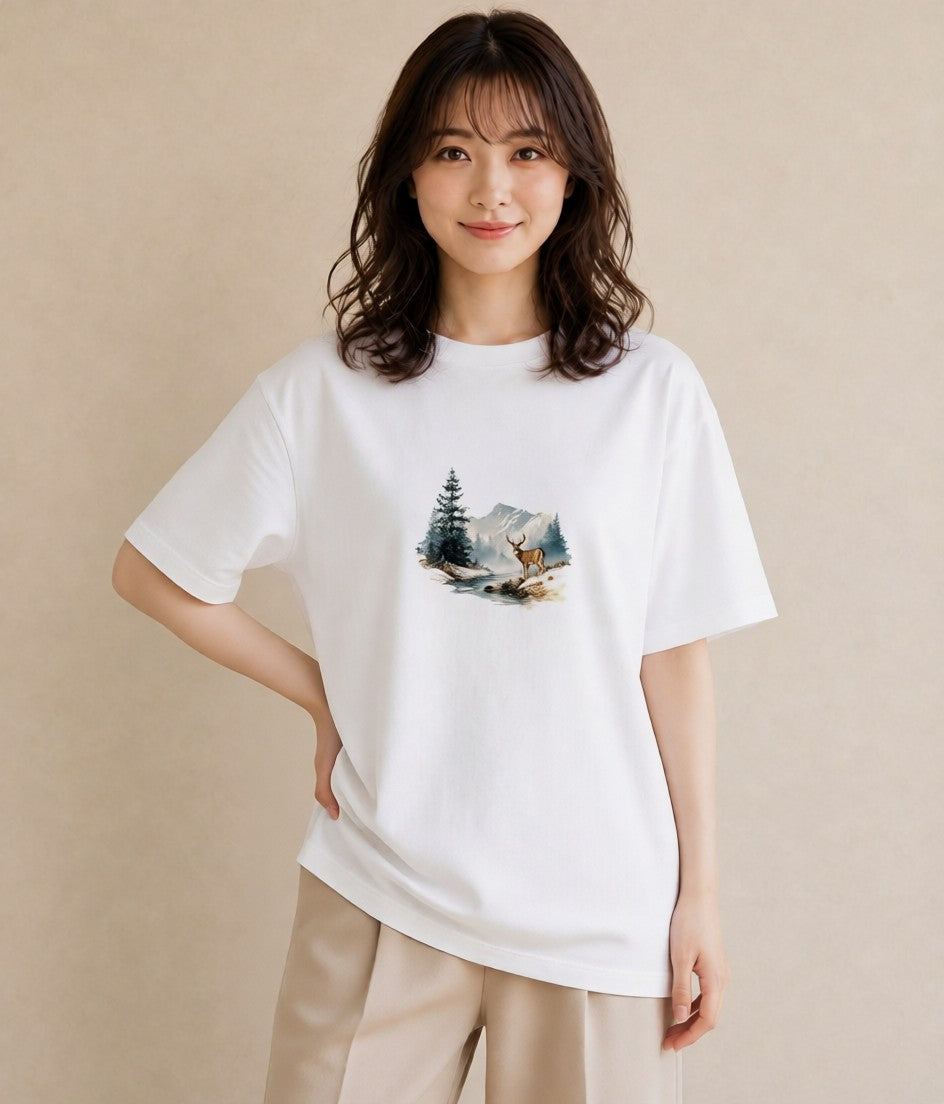 半袖Tシャツ レディース 山 星空 宇宙 イラスト 北欧風 春コーデ 姉妹 白T YMAZO
