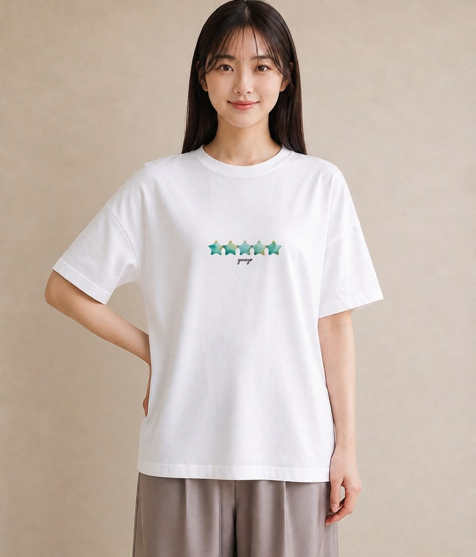 半袖Tシャツ レディース 流れ星 星空 宇宙 イラスト シック お出かけ 普段着 白T YMAZO