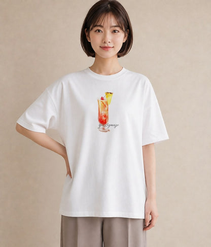 プリントTシャツ レディース パイナップル 食べ物 フード イラスト ポップ 週末コーデ 敬老の日 白T YMAZO
