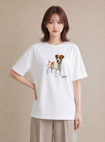 グラフィックTシャツ レディース いぬ 犬 ワンコ イラスト アート風 ミセス 春コーデ 白T YMAZO