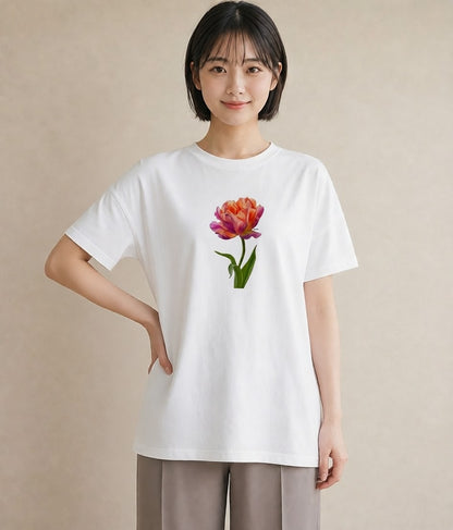 プリントTシャツ レディース チューリップ 花 花柄 イラスト シック ミセス 春コーデ 白T YMAZO