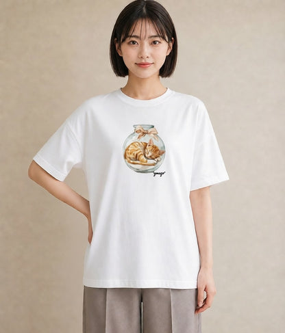 Tシャツ レディース キジトラ 猫 ねこ イラスト 線画 クリスマス 旅行 白T YMAZO