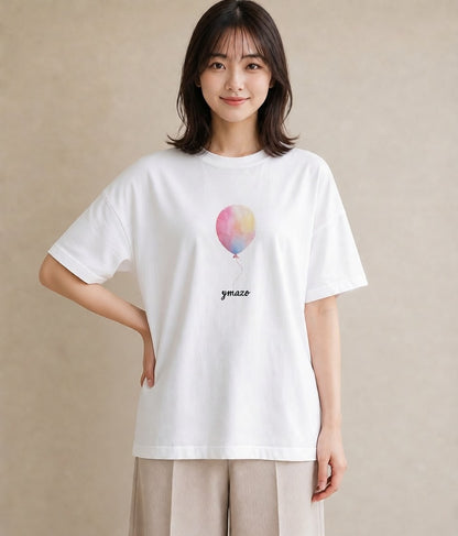 半袖Tシャツ レディース 気球 星空 宇宙 イラスト 韓国風 クリスマス 旅行 白T YMAZO