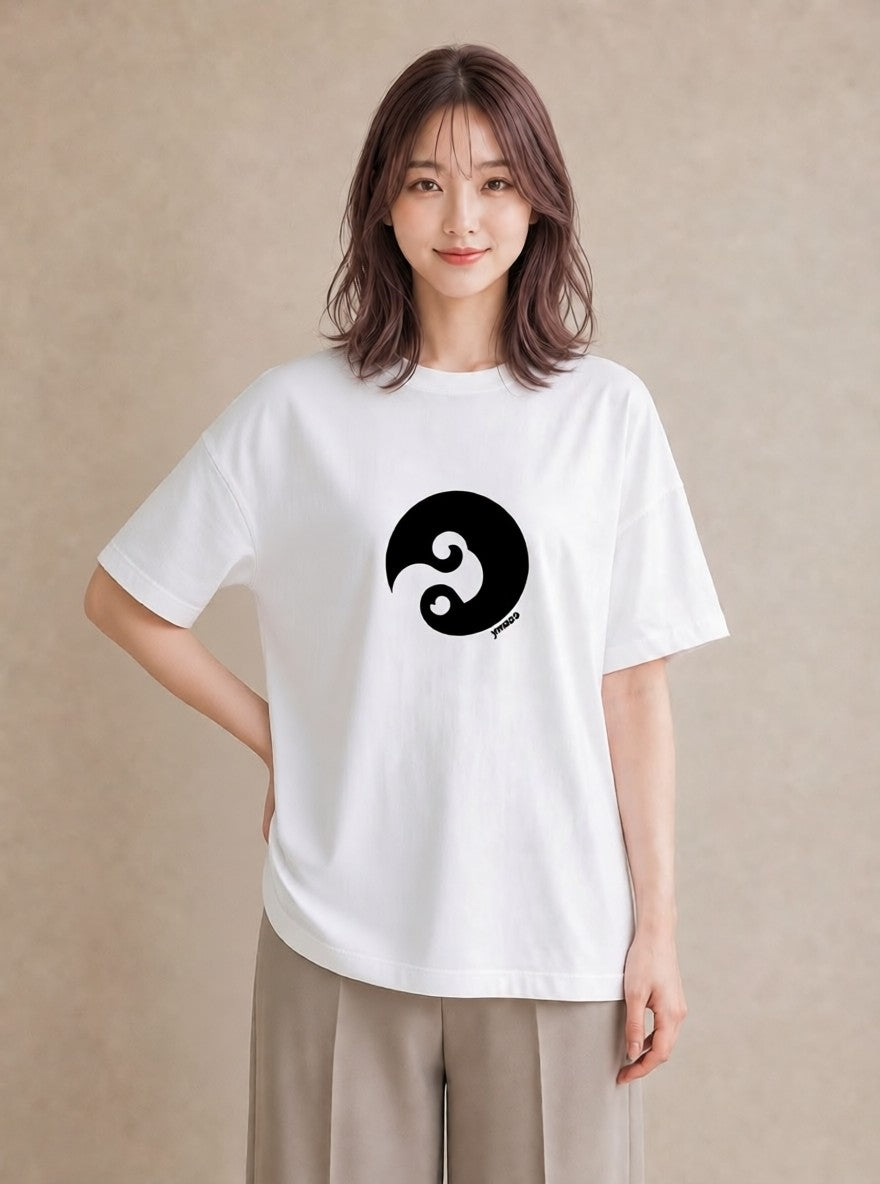 プリントTシャツ レディース 扇子 そよ風 ナチュラル アンティーク イラスト ユニーク カフェ服 クリスマス 白T YMAZO