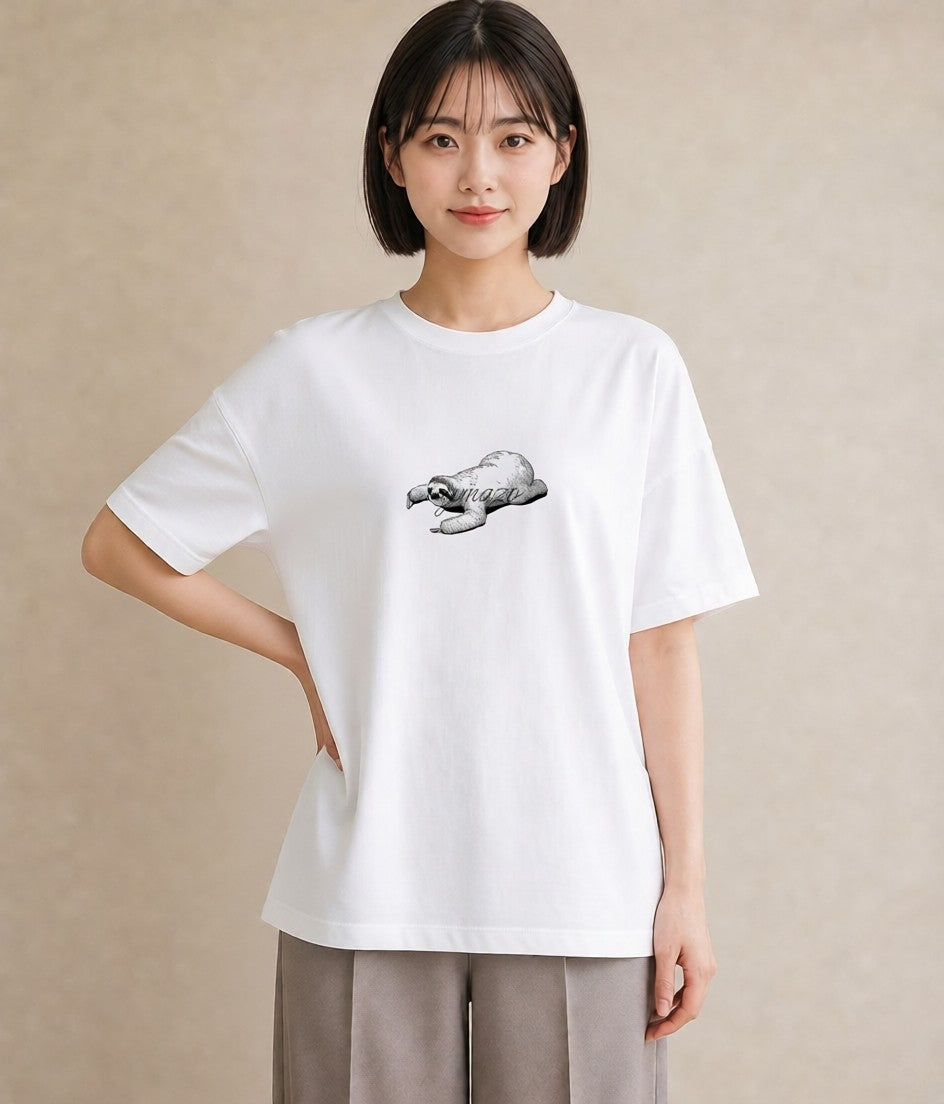 プリントTシャツ レディース ナマケモノ 動物 アニマル イラスト ゆるかわ ルームウェア ギフト 白T YMAZO