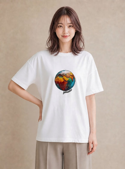 プリントTシャツ レディース 地球 星空 宇宙 イラスト 抜け感 ギフト 母の日 白T YMAZO