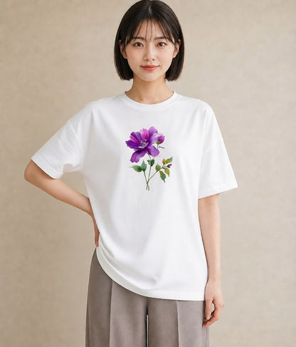 Tシャツ レディース あさがお 朝顔 花 花柄 イラスト モード 春コーデ 姉妹 白T