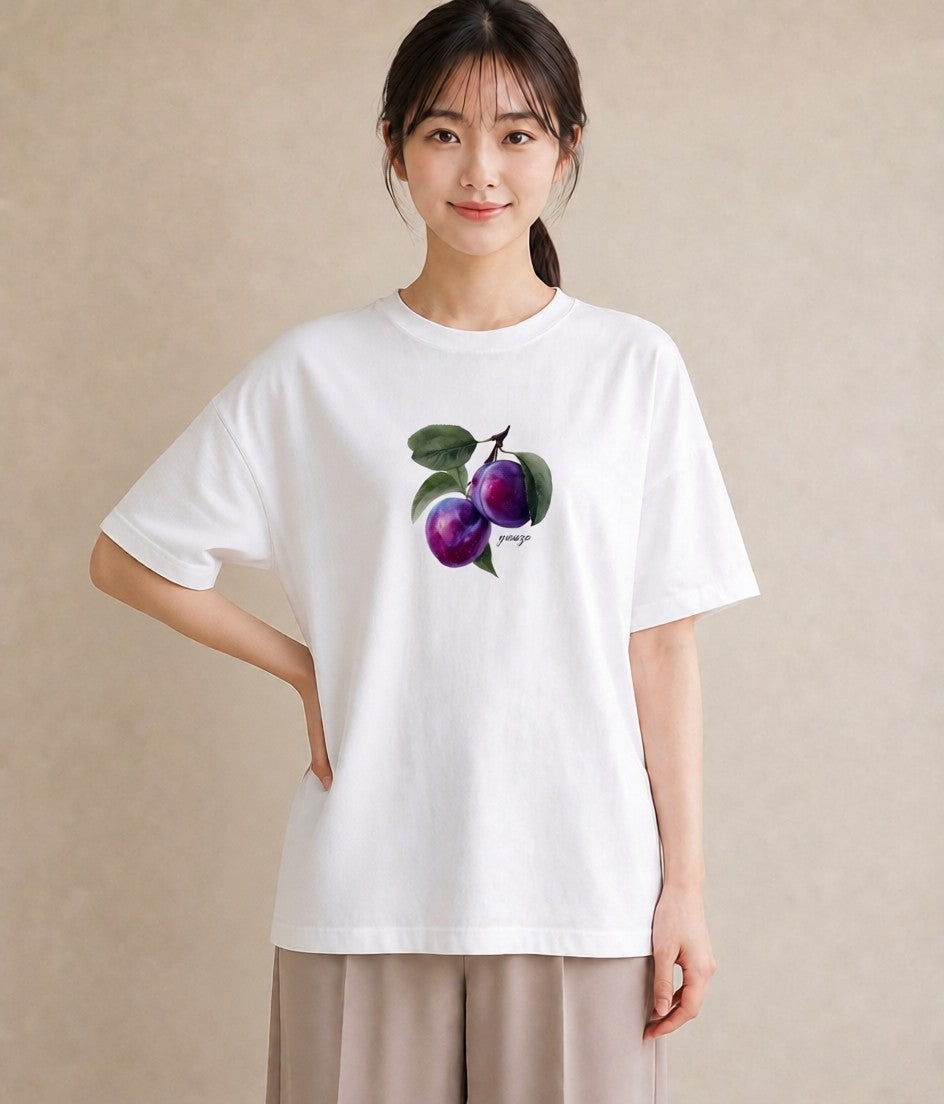 デザインTシャツ レディース 木の実 植物 ボタニカル イラスト レトロ 20代 カジュアルコーデ 白T YMAZO
