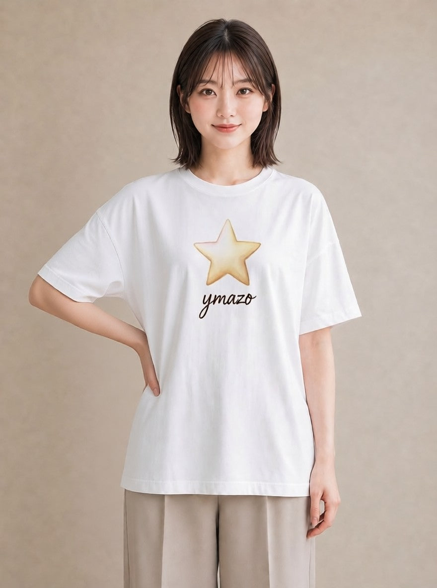 Tシャツ レディース スター 星空 宇宙 イラスト ゆるコーデ 母の日 ビーチ 白T YMAZO