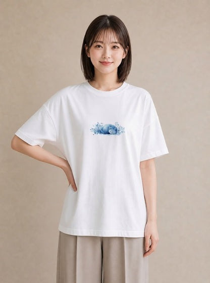グラフィックTシャツ レディース ロシアンブルー 猫 ねこ イラスト ボタニカル 公園 ママ 白T YMAZO
