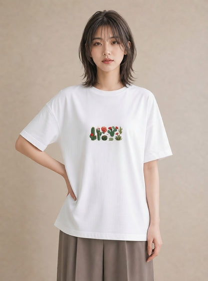 デザインTシャツ レディース サボテン 植物 ボタニカル イラスト ラフ 女性 旅行用 白T YMAZO