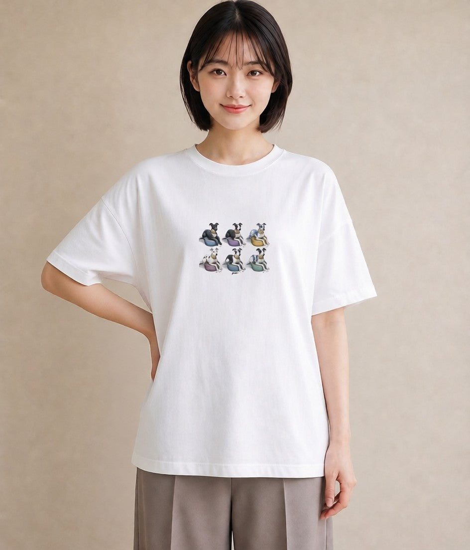 グラフィックTシャツ レディース イタリアングレーハウンド 犬 いぬ イラスト ボタニカル 在宅 公園 白T YMAZO