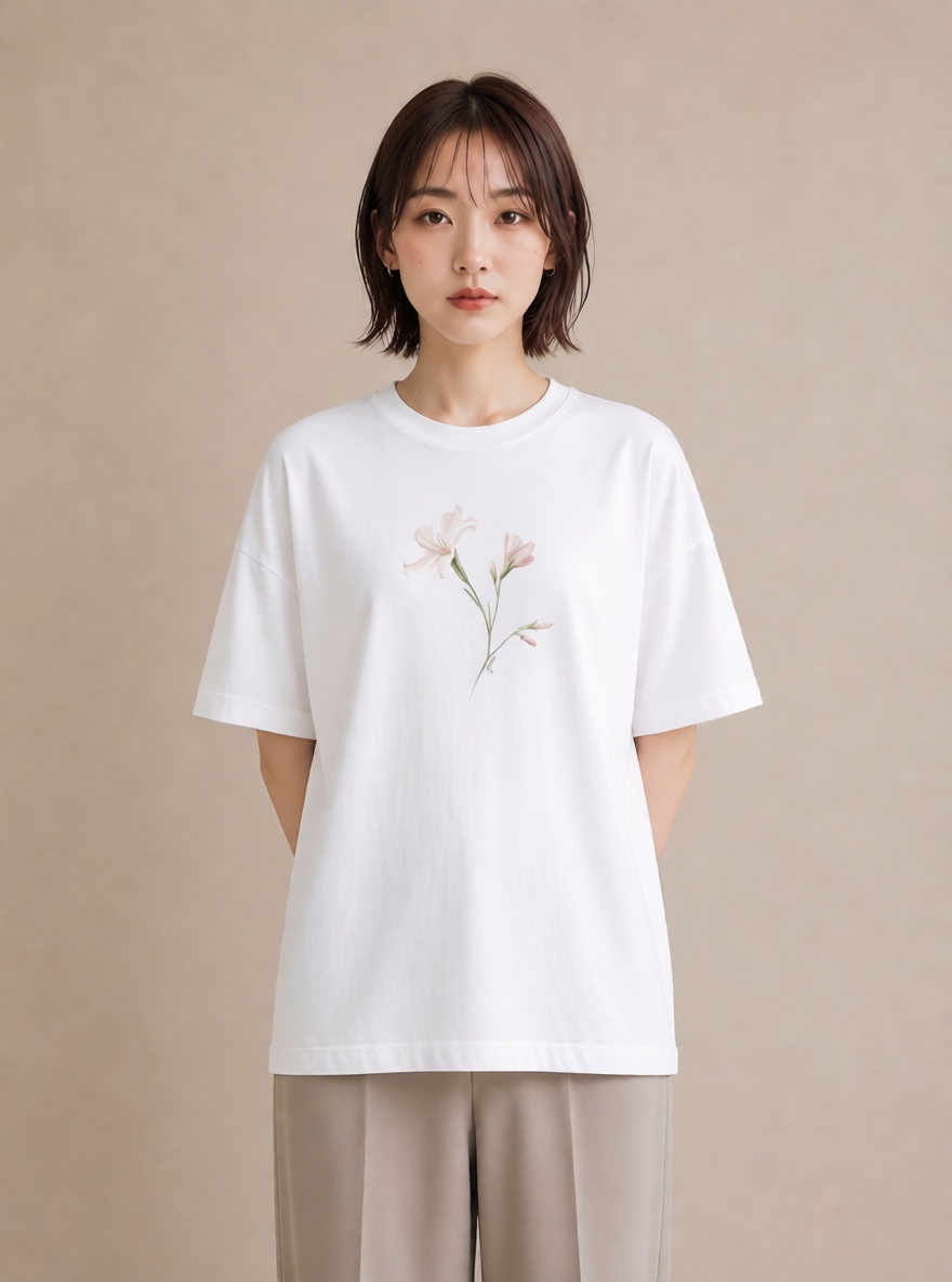 グラフィックTシャツ レディース カスミソウ かすみ草 花 花柄 イラスト アート風 20代 カジュアルコーデ 白T YMAZO