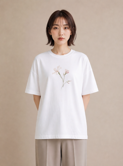 グラフィックTシャツ レディース カスミソウ かすみ草 花 花柄 イラスト アート風 20代 カジュアルコーデ 白T YMAZO