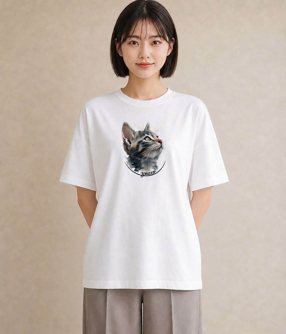 デザインTシャツ レディース サビ猫 猫 ねこ イラスト ゆるコーデ 誕生日プレゼント 綿100 白T YMAZO