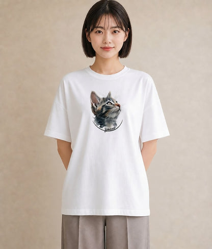 デザインTシャツ レディース サビ猫 猫 ねこ イラスト ゆるコーデ 誕生日プレゼント 綿100 白T YMAZO