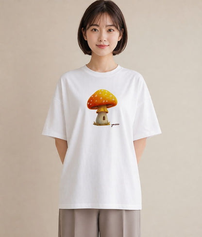 プリントTシャツ レディース きのこ 植物 ボタニカル イラスト クリスマス 旅行 白T YMAZO